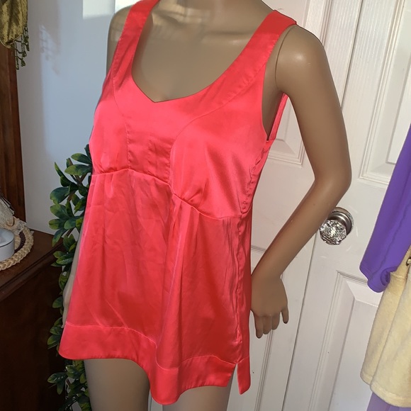 Neon Orange scoop sleeveless babydoll tunic tank top M - Picture 4 of 11